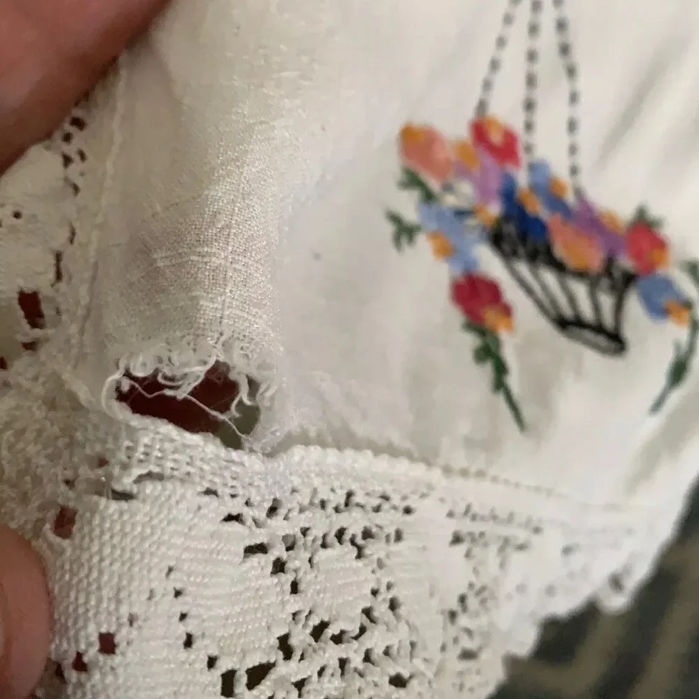 Handmade Embroidered Table Runner Needs Minor Repair 13 x 37